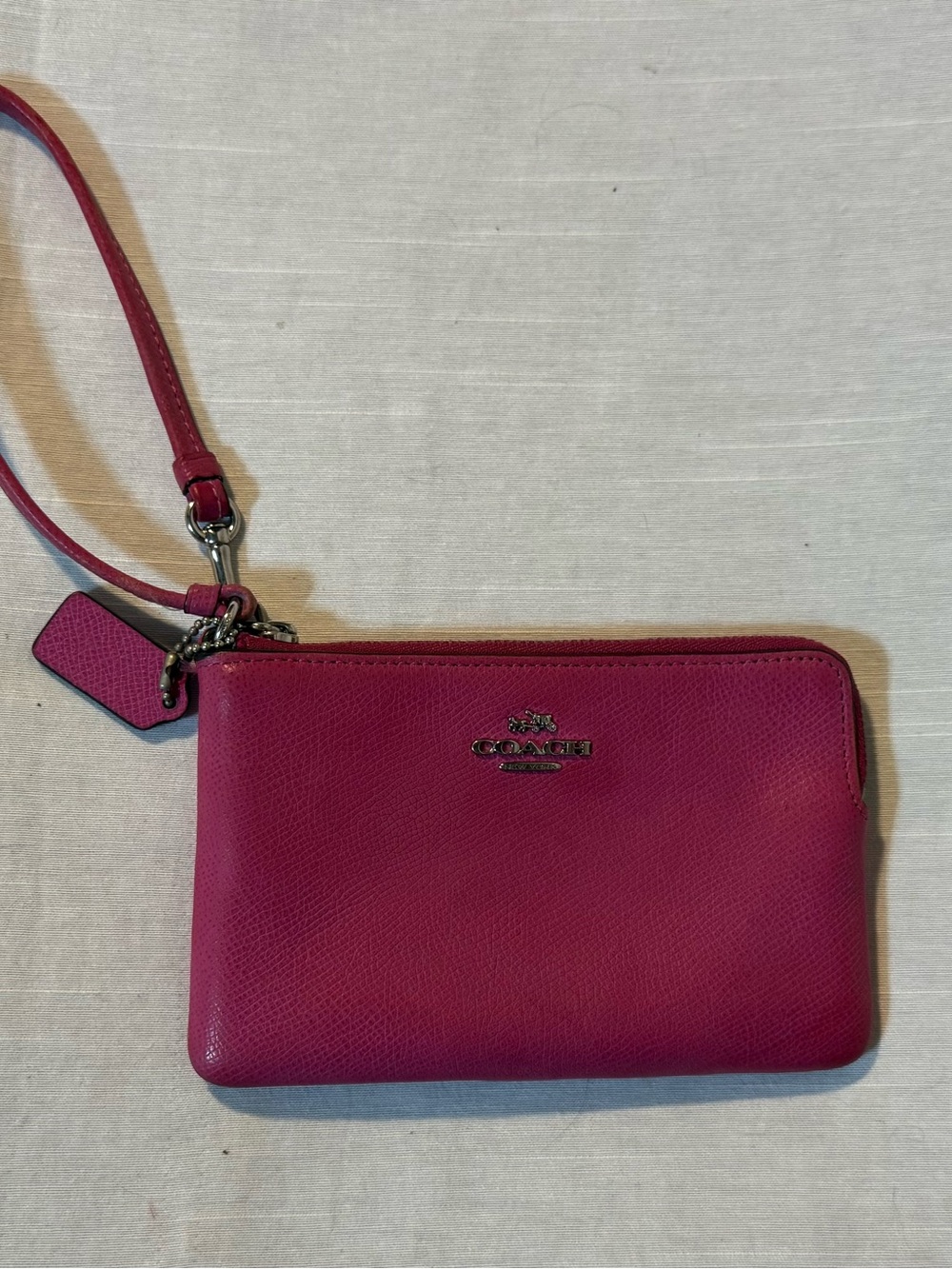 Coach Pink Crossgrain Leather Corner Zip Wristlet